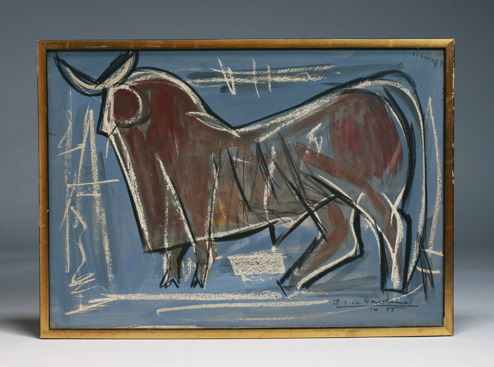 Juan Ignacio Cardenas (1928-1993) Cubist Painting of a Bull 1955 Picasso-esque (1 of 5)