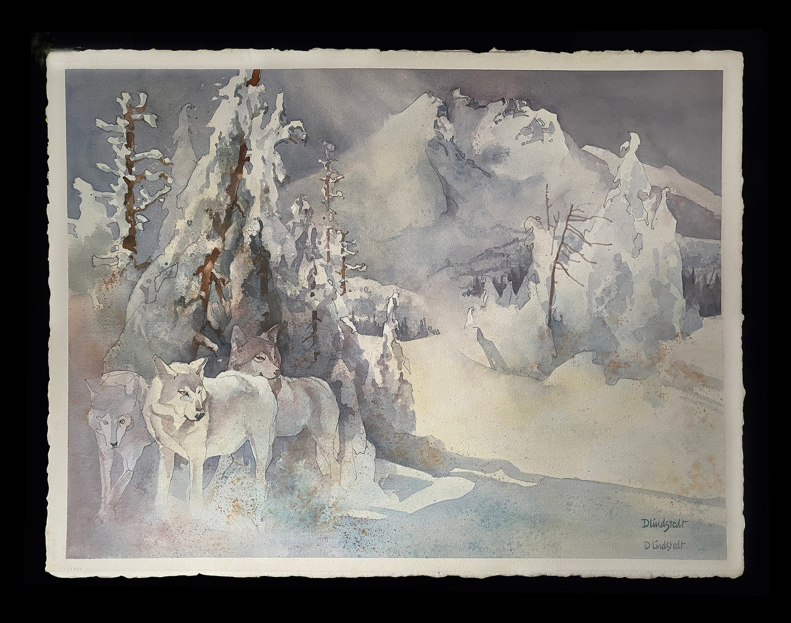 Doreen Lindstedt (1931-2022) "Wolves in Winter" Painting - Oregon Artist (1 of 4)