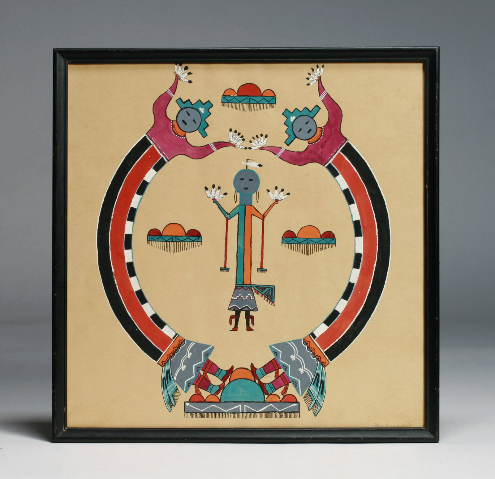 Native American Painting by Ray Saunders - Kachina Pueblo - 1940 (1 of 9)