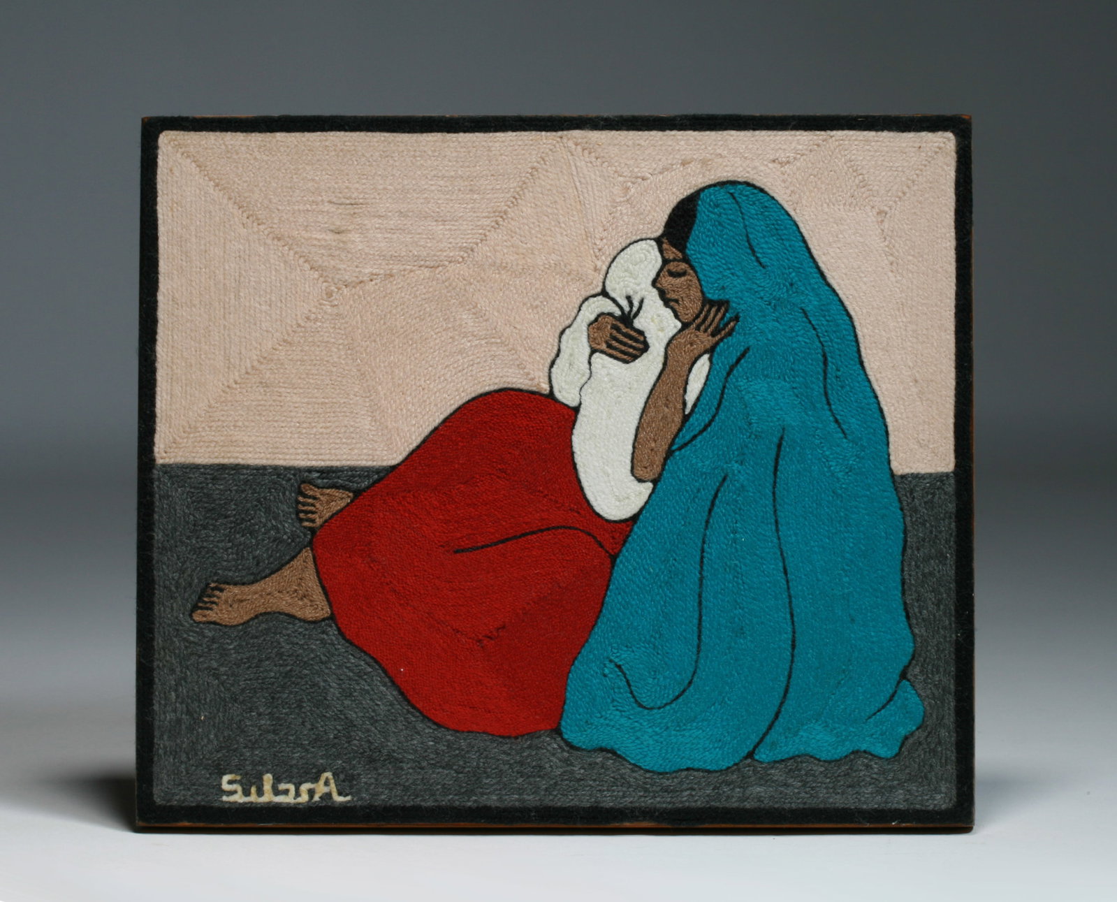 Mexican Huichol Yarn Painting "Senora Con Nino" by Juan Silva (1 of 7)
