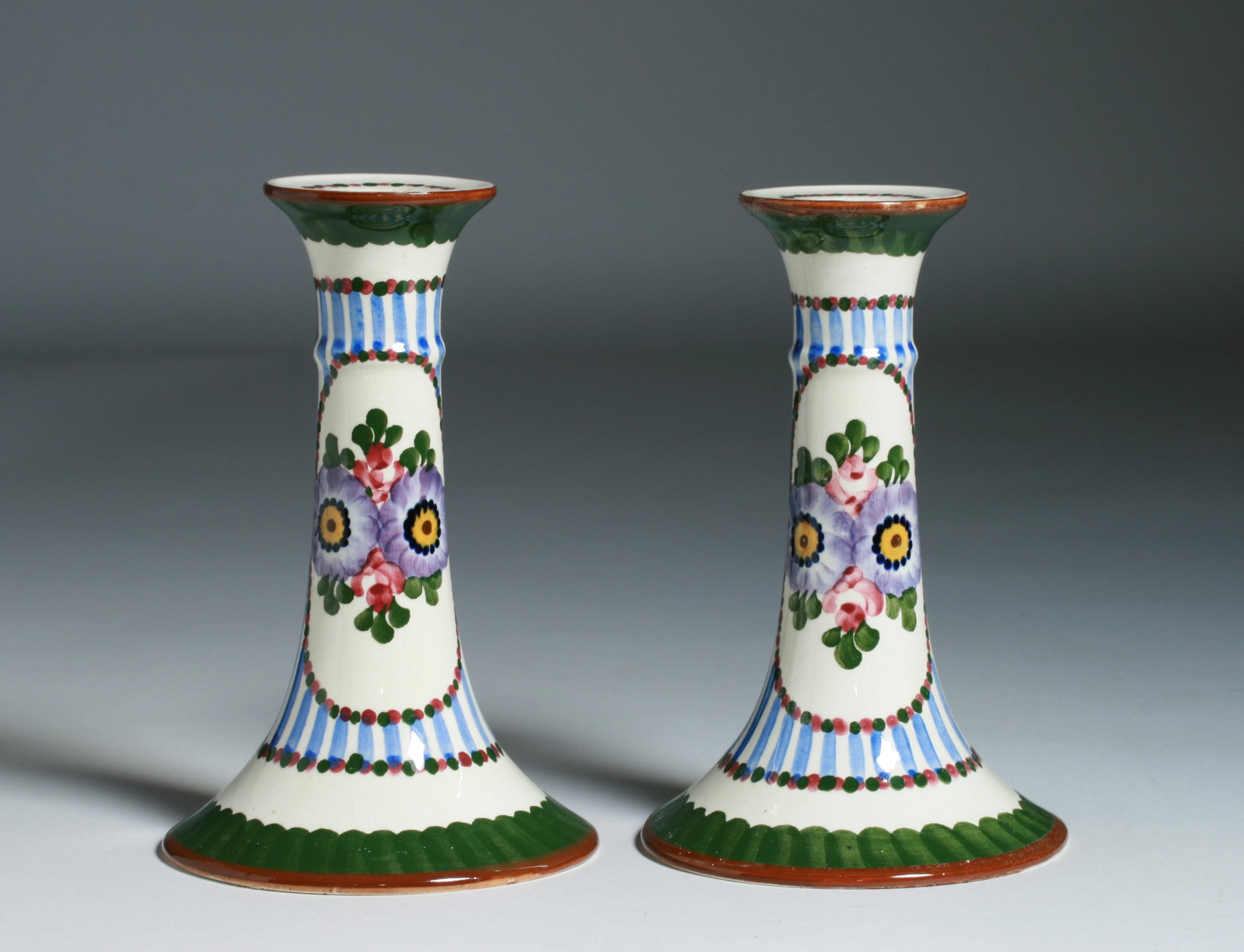 Arts & Crafts Jugenstil Pottery Floral Design Candlesticks - Circa 1910 (1 of 6)