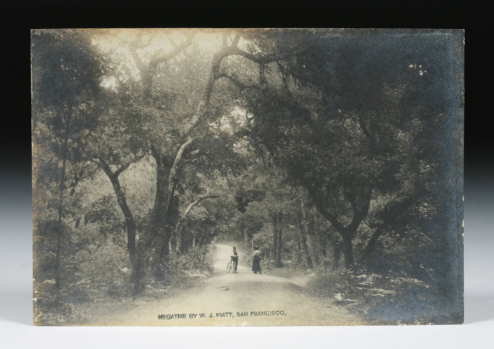 Early California Photograph by W.J Piatt - Circa 1900: Early California pictorialist photograph by W.J. Piatt. Circa 1900. Silver-gelatin photograph on single-weight matte paper stock. Unmounted, unframed. Signed and titled on the reverse : "Negative by W