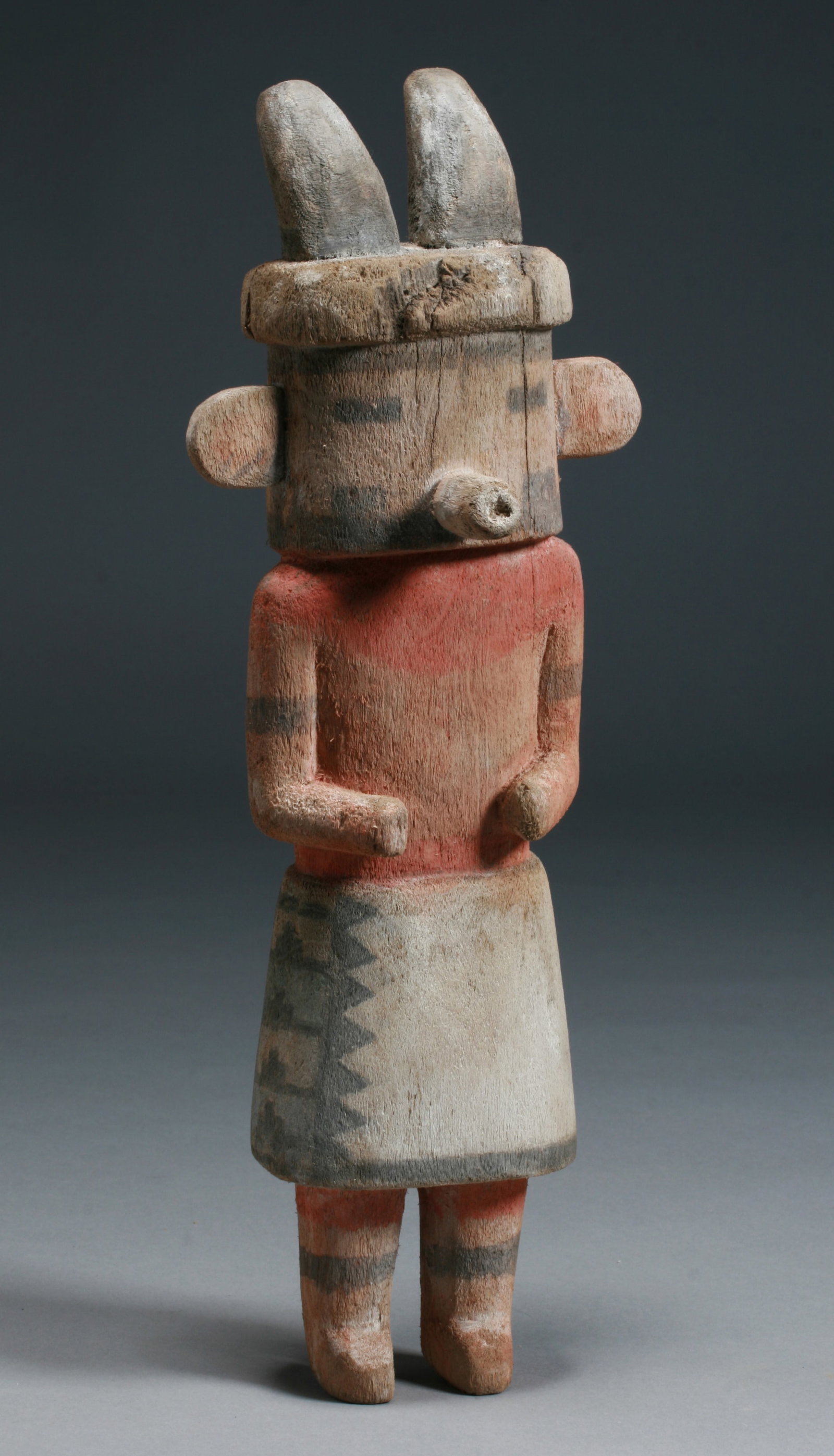 Early Hopi Big Horn Kachina Doll - Native American Southwest: Historic perod Hopi Pueblo Kachina doll, with prominent backward curved horns and depicting a Big Horn Ram. First Mesa, Arizona. Late 19th - Early 20th century. Carved and painted cottonwood. Fine old