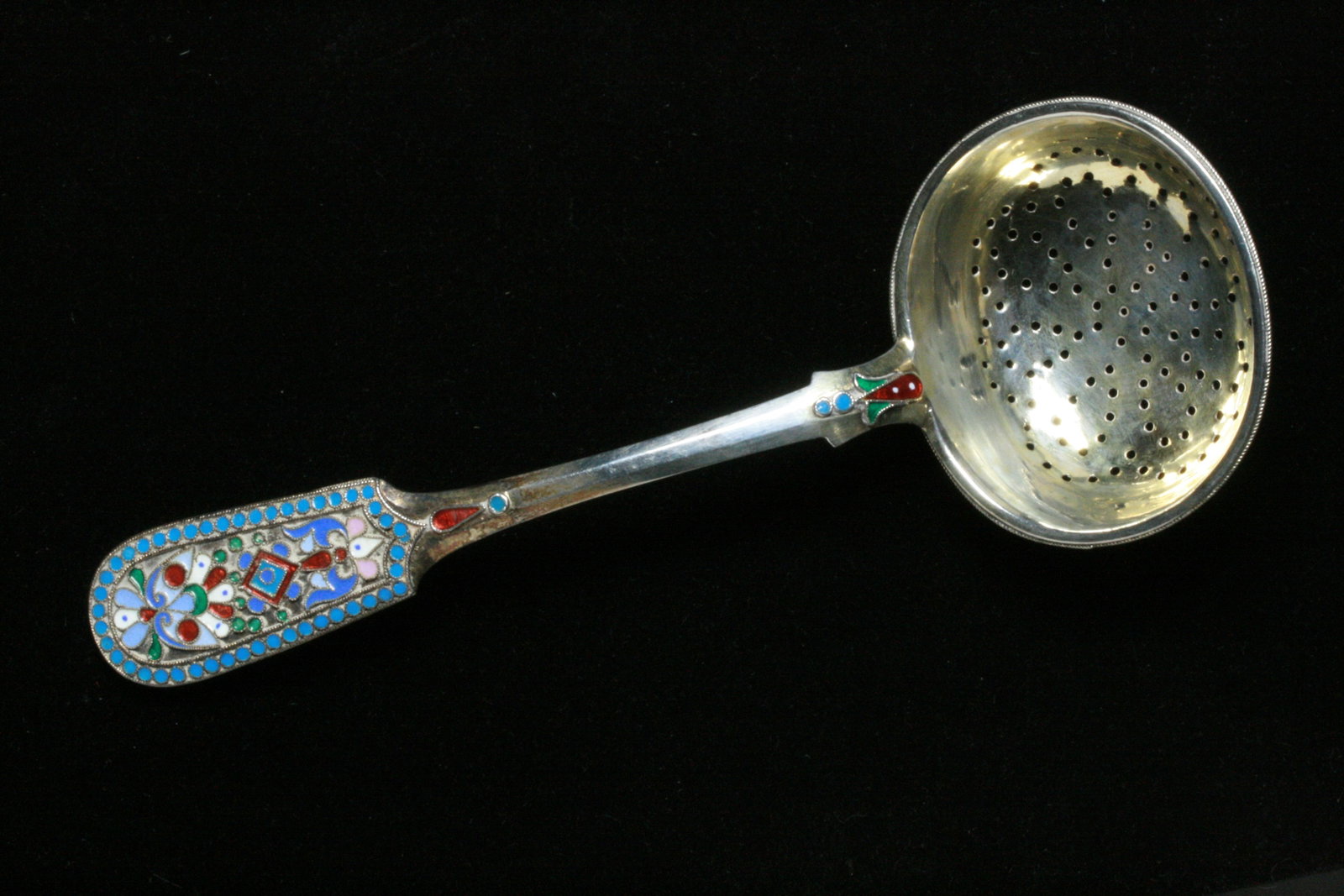 Fine Russian Enamel on Silver Tea Strainer - Czarist Era 1880's (1 of 8)