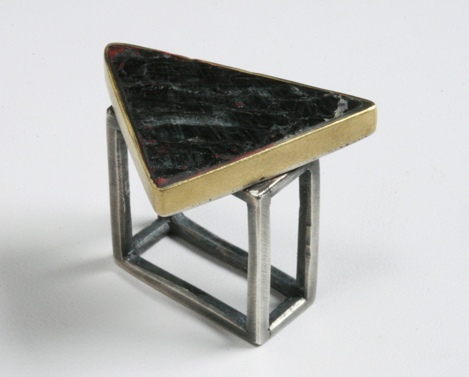 Brutalist 18K Gold, Stone & Sterling Ring - Hallmarked 1980's (1 of 7)