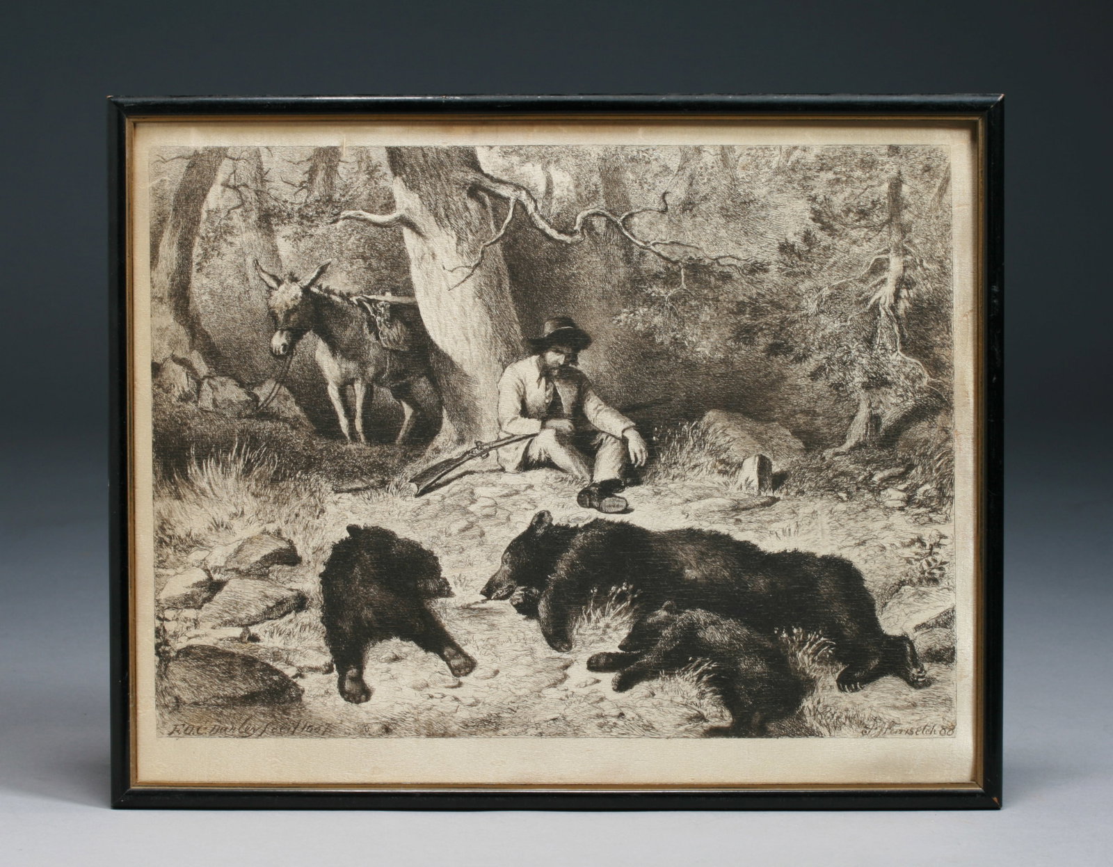 F.O.C. Darley California Etching on Silk 1887 - Bear Hunt Sierra Mountains (1 of 6)