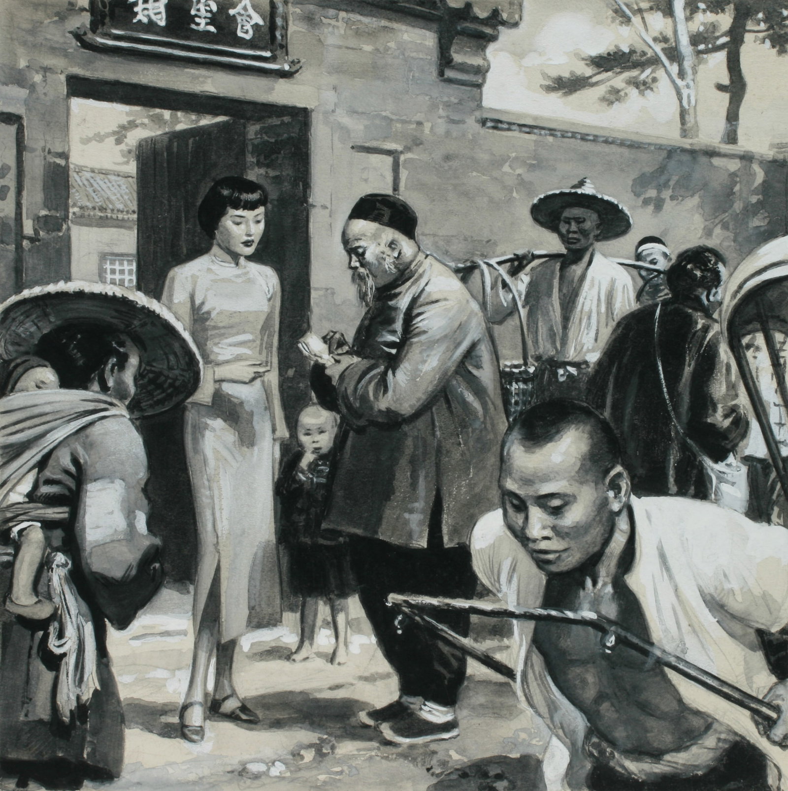 Jeanyee Wong (1920-2017) Chinese American Artist - Original Painting: Original illustration painting by Chinese American artist, Jeanyee Wong (1920-2017). Painted for an illustrated edition of "The Red Chair Waits" by Alice Margaret Huggins (1st edition published in 194