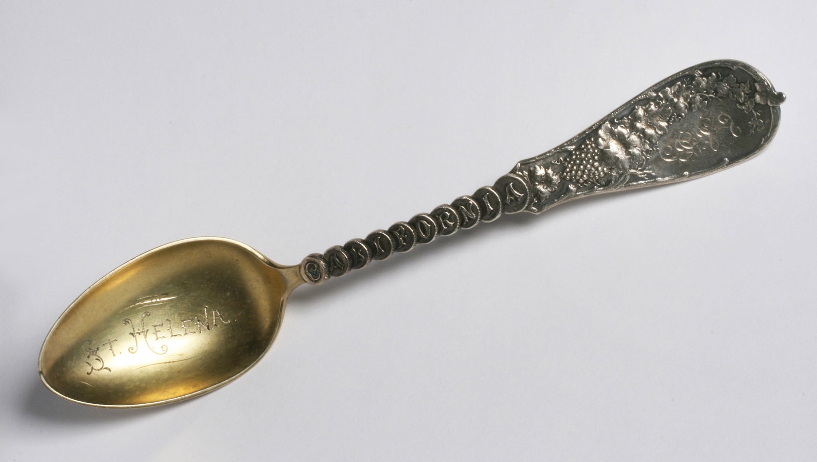Historic Early California Sterling Wine Spoon - Miravalle Winery Sonoma 1891: Historic sterling silver souvenir spoon from California, 1891. Signed on the back - GEO. C. SHREVE & CO. - STERLING. This spoon was once owned by Tiburcio Parrott, in 1891 at his historic winery home,