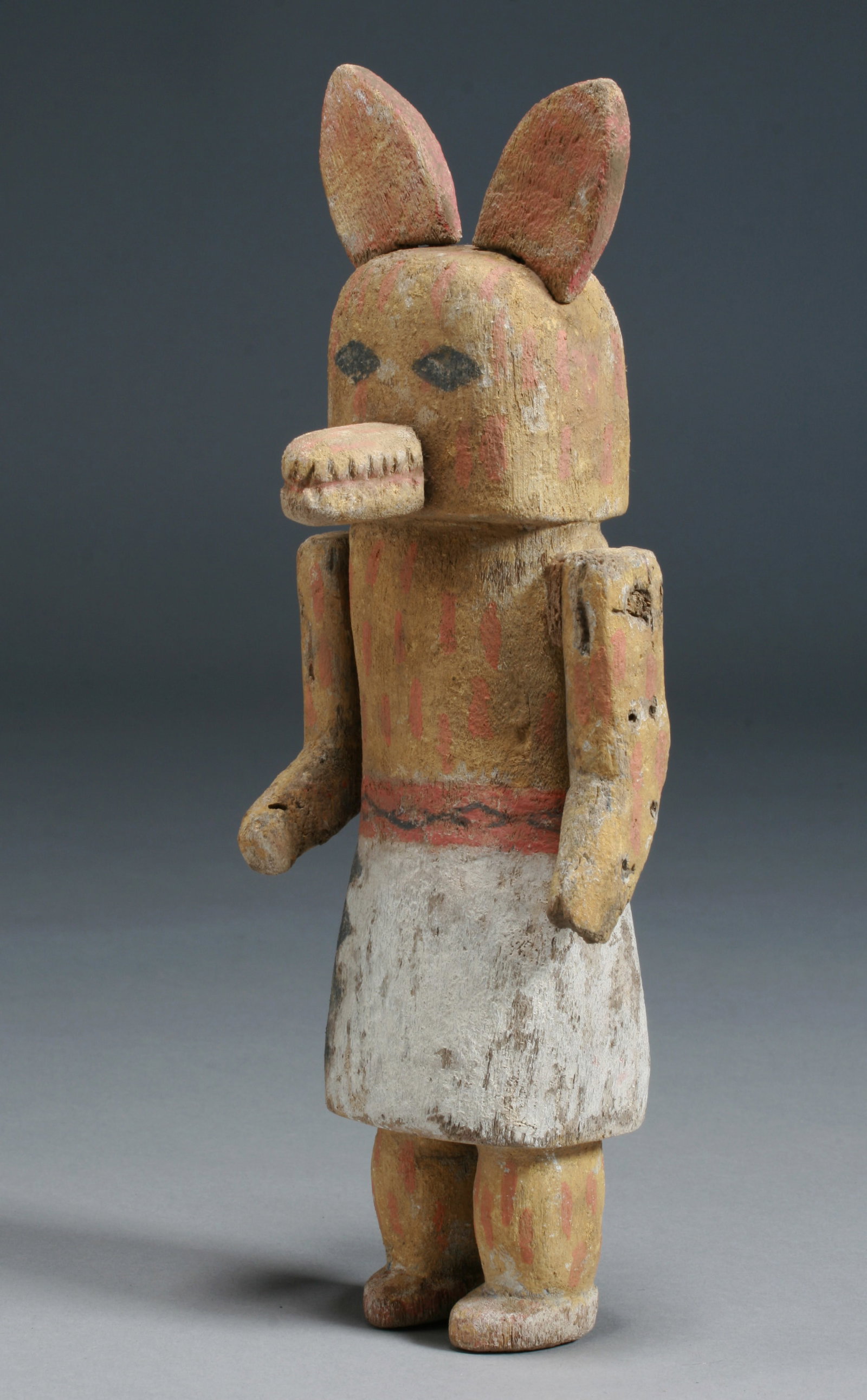 Old Hopi Kachina Doll Coyote Wildcat- Native American Southwest: Historic period Hopi Pueblo Kachina doll, Fine old Katsina, possibly a Coyote / Wildcat transformational deity - maybe unique. First Mesa, Arizona. Late 19th - Early 20th century. Separately carved an