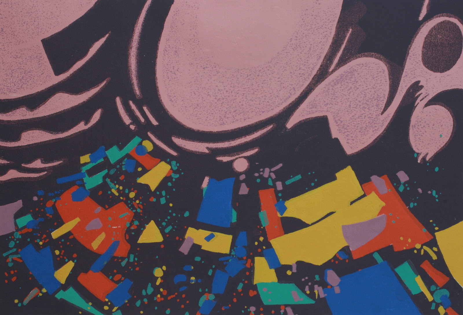 Abstract Composition by Maurice Kursh - Serigraph: Original serigraph by well-known American artist, Maurice Kursh (1897-1987). Circa 1960's-1970's. Serigraph in colors on thick artist's stock. Matted. Unframed. Signed by the artist in pencil, lower r