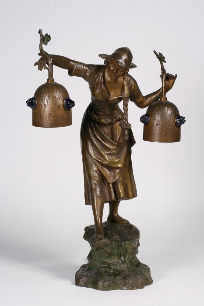 Art Nouveau Cold-Painted Metal Lamp - Circa 1900 (1 of 8)