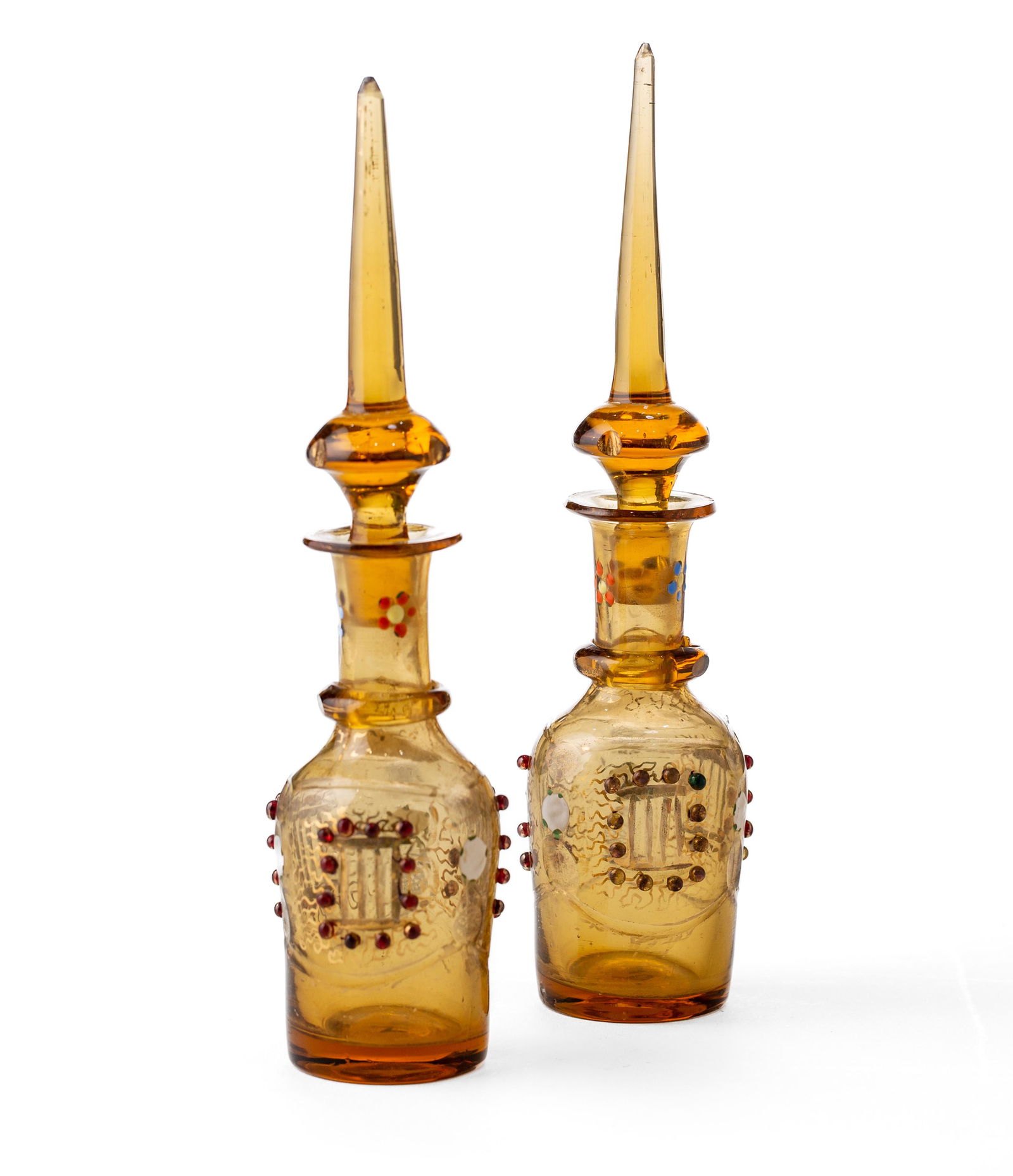 A PAIR OF 19TH CENTURY BOHEMIAN BLOWN  COLORED SEPIA TONED GLASS DECANTERS (1 of 1)