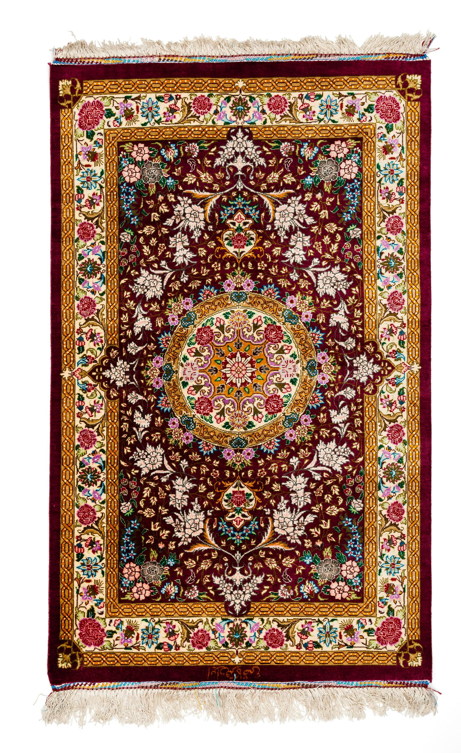 A PURE SILK QUM KAZIMI STYLE ZANJAN CARPET (1 of 1)