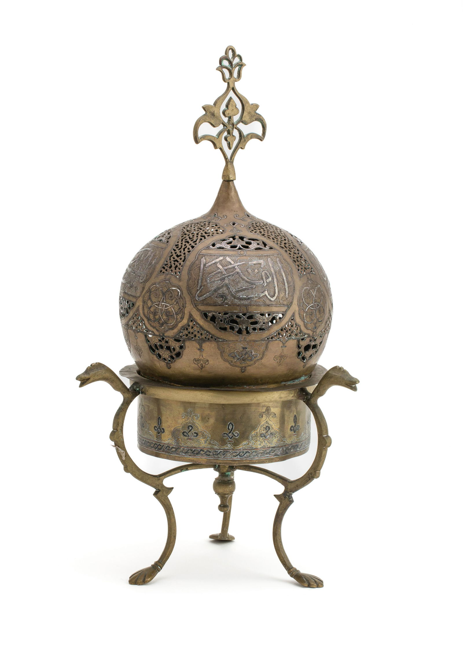 A 19TH CENTURY OTTOMAN SILVER INLAID PIERCED BRONZE  INCENSE BURNER (1 of 1)