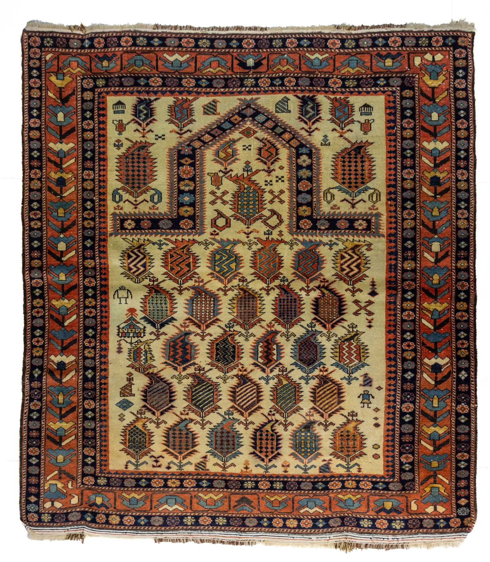 A VINTAGE TRIBAL SHIRAWAN MARSILI MIHRAB DESIGN WOOL PRAYING RUG (1 of 1)