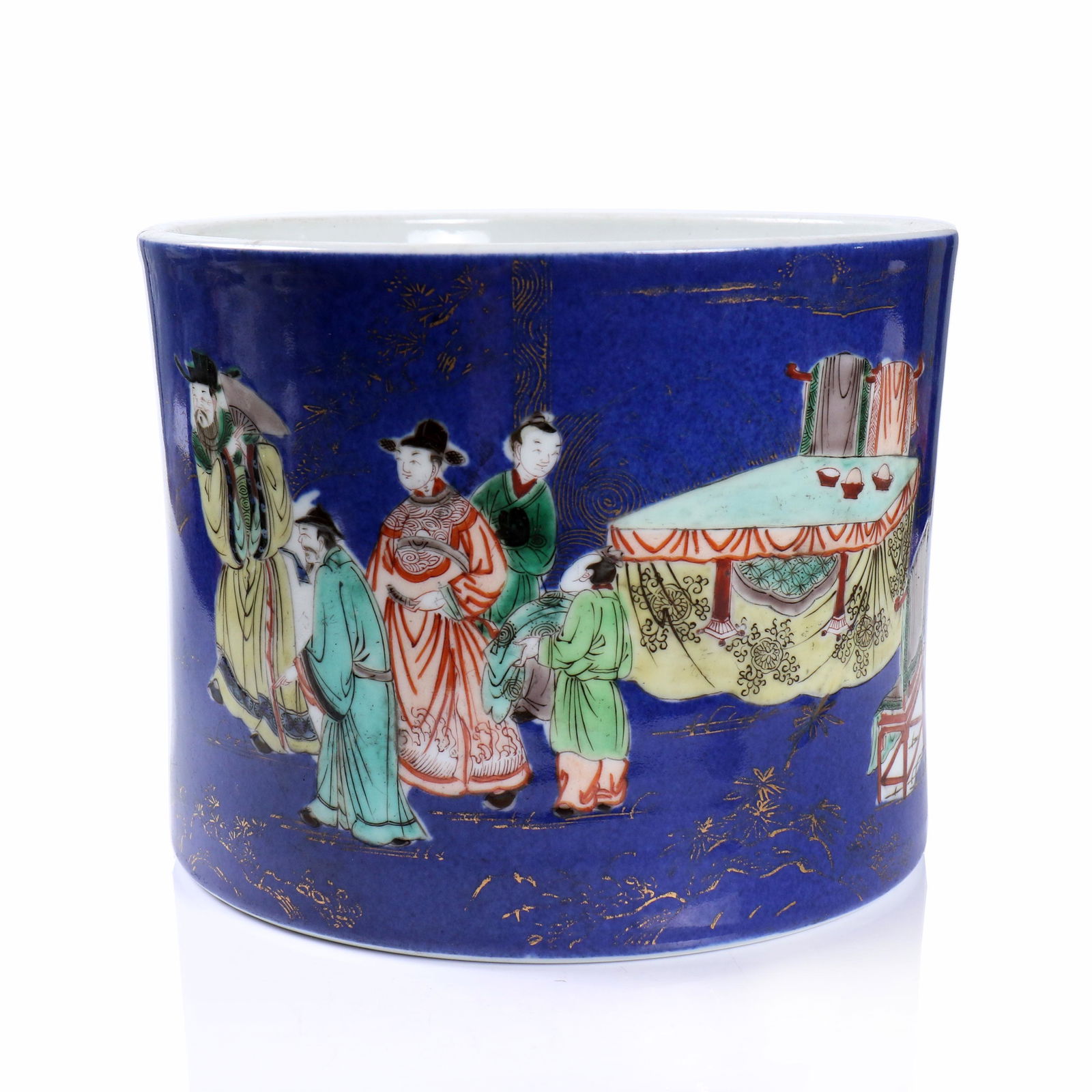 A Chinese Blue Glazed Famille Rose Porcelain Brush Pot (1 of 11)