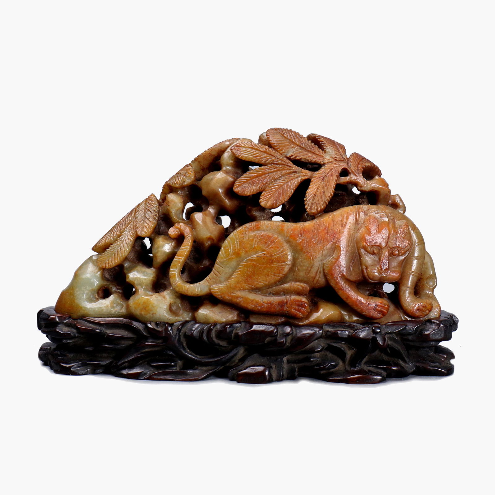 A Chinese Jade Carved Tiger Figure With Zitan Hard Wood Stand (1 of 8)