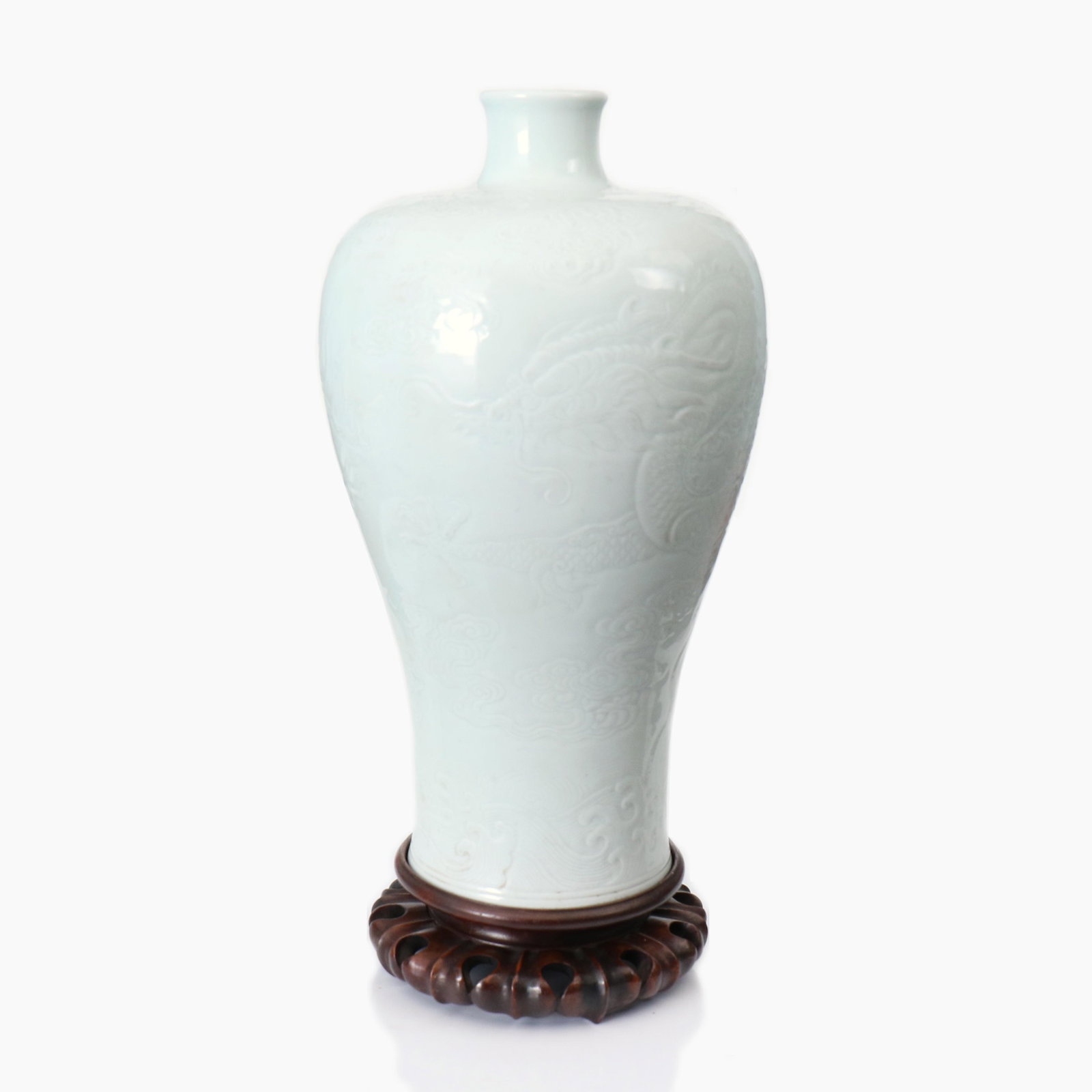 A Chinese White Glazed Porcelain Vase With Wood Stand (1 of 9)