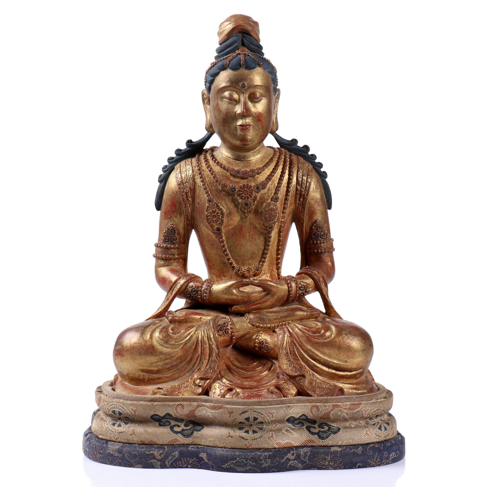A Chinese  Sandalwood Gold Painted Buddha And Stand (1 of 11)