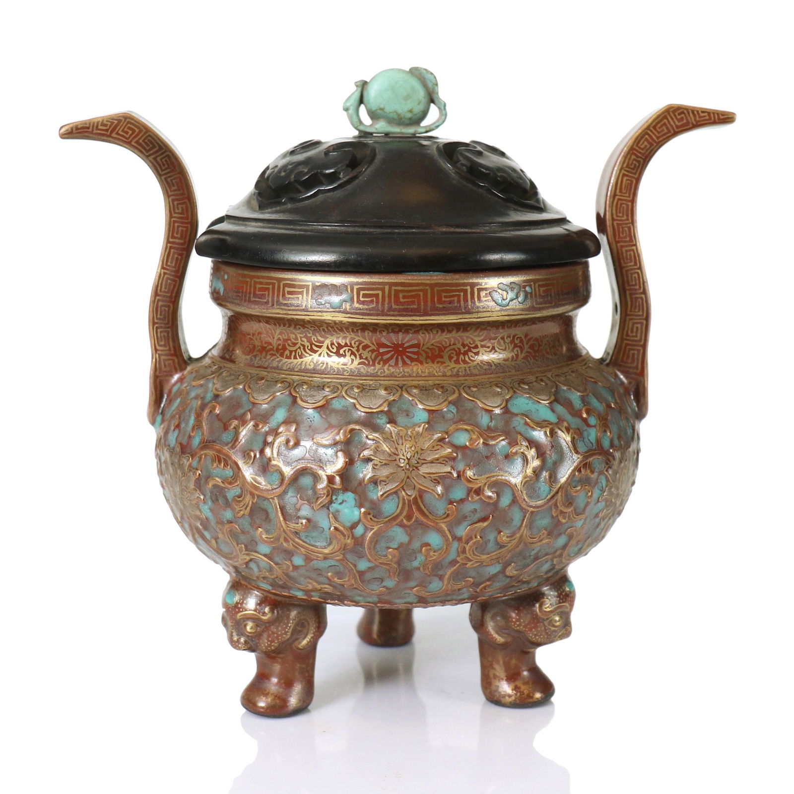 A Chinese Imitation Bronze Porcelain Censer and Rosewood Cover (1 of 8)