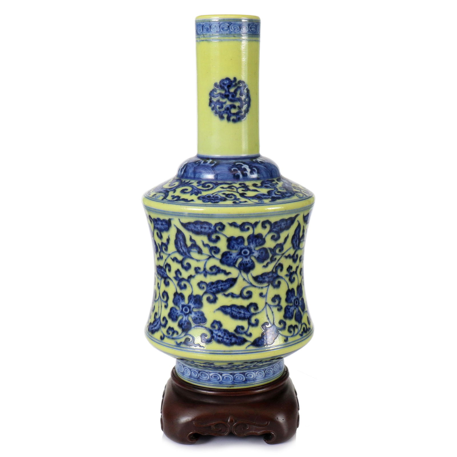 A Chinese Blue And Yellow Glazed Porcelain Vase  And Rosewood Stand (1 of 10)