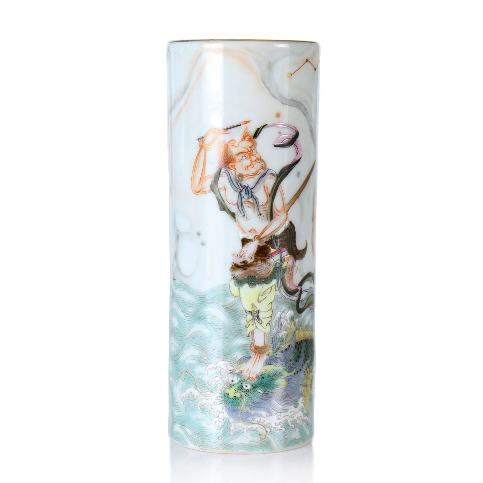 A Small Chinese Famille Rose Porcelain Brush Pot: Height 10,5 cm, diameter 4 cm.