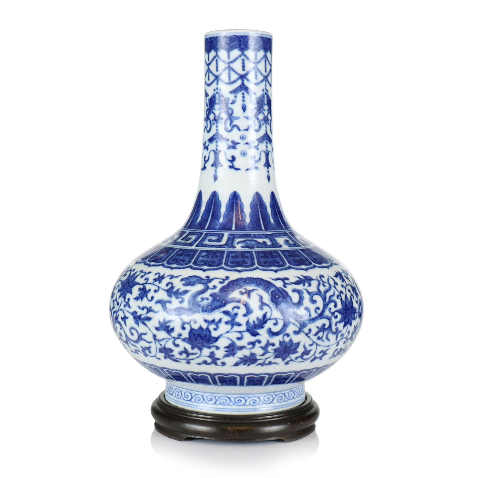 A Chinese Blue And White Glazed Porcelain Vase With Wood Stand (1 of 8)