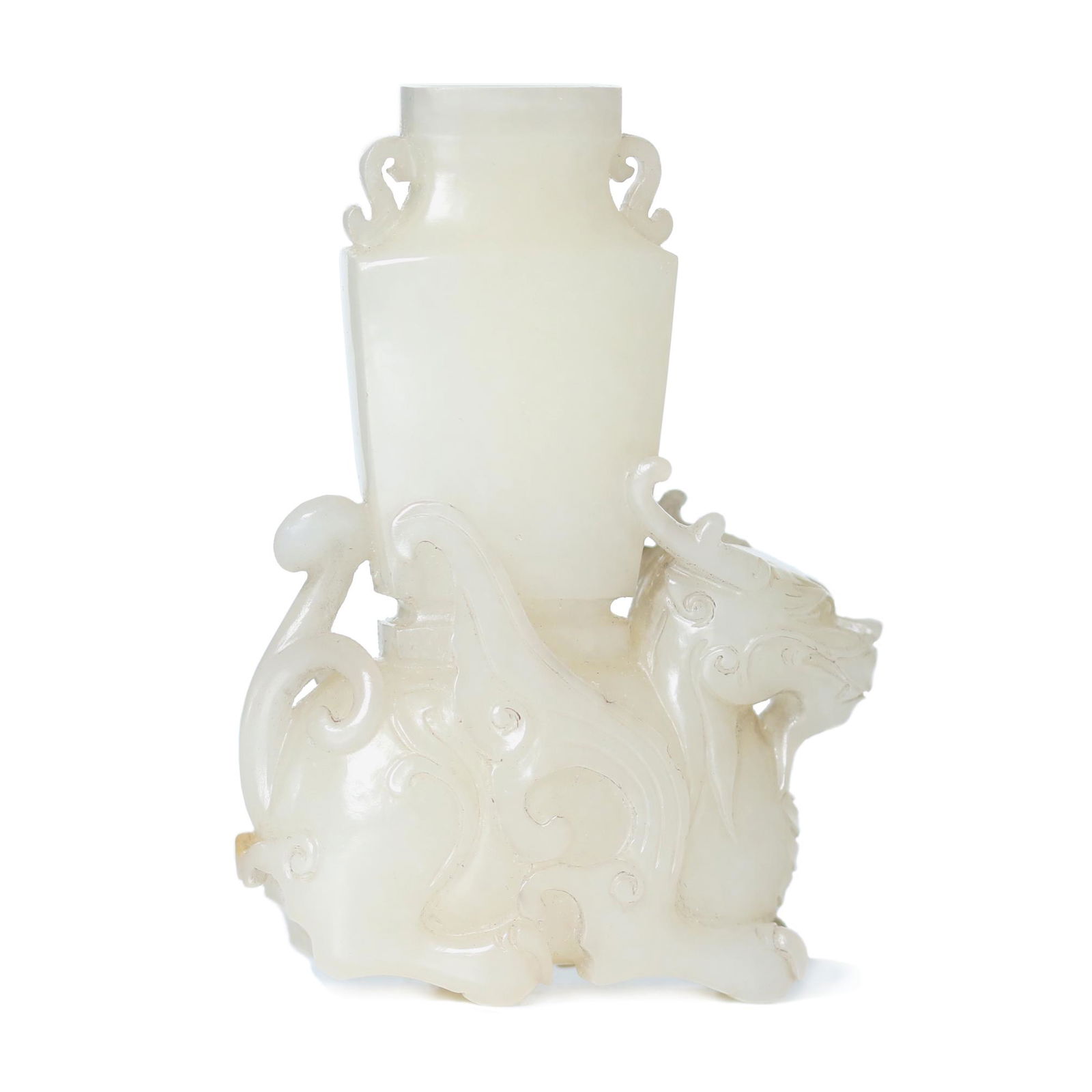 A white Jade Carved Mythical Creature Holding A Vase (1 of 8)