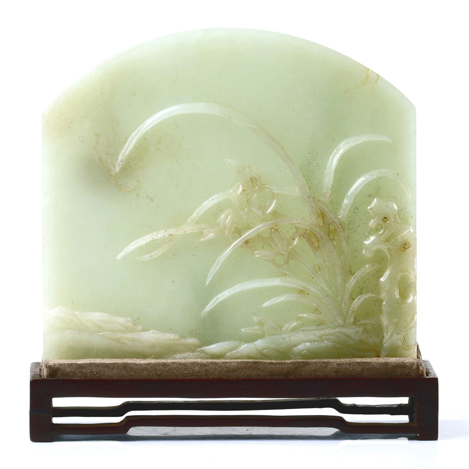 A Chinese Carved Celadon Jade Screen With Stand (1 of 9)