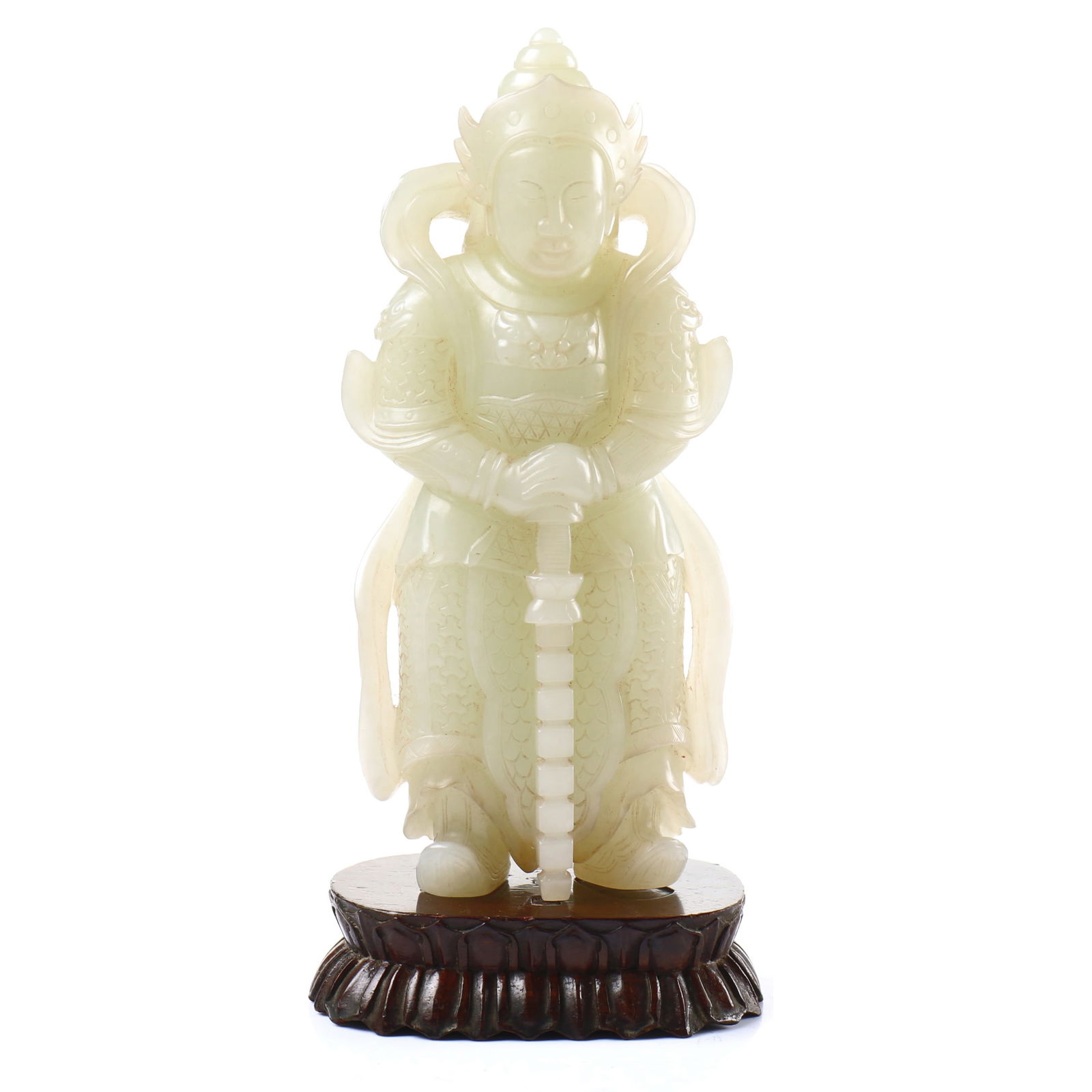A Chinese Carved White Jade Figure Statue With Zitan Hardwood Stand (1 of 8)