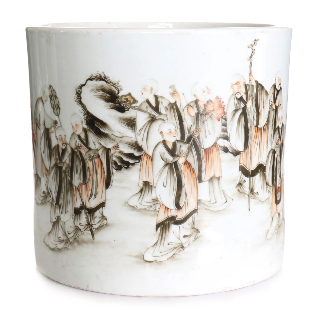 Chinese Famille-Rose Porcelain Brush Pot: Height 16 cm. Diameter 17.5 cm.