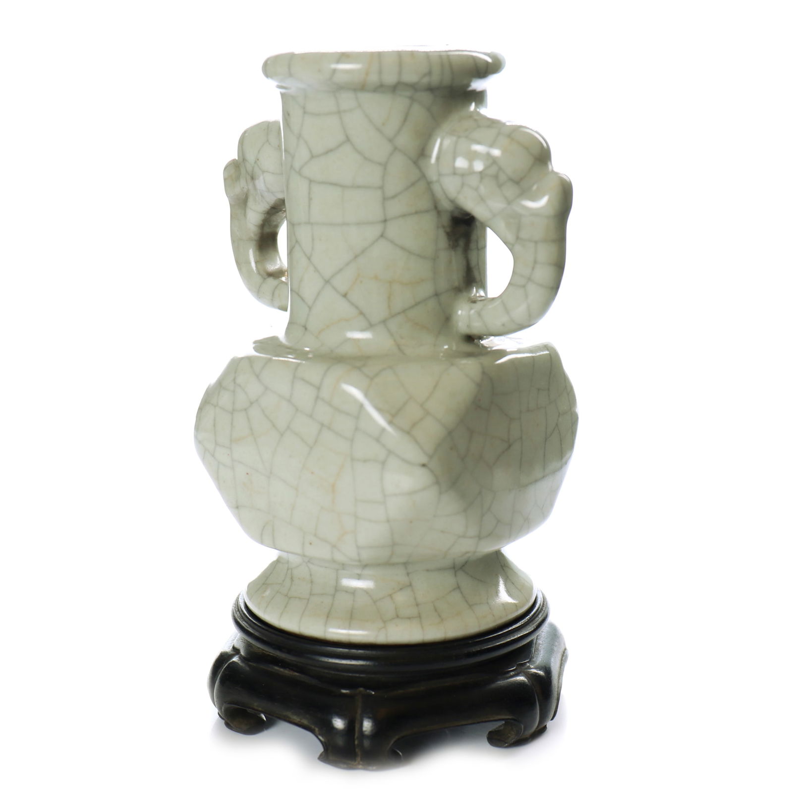 Chinese Crackle Glazed Porcelain Vase With Wood Stand (1 of 9)