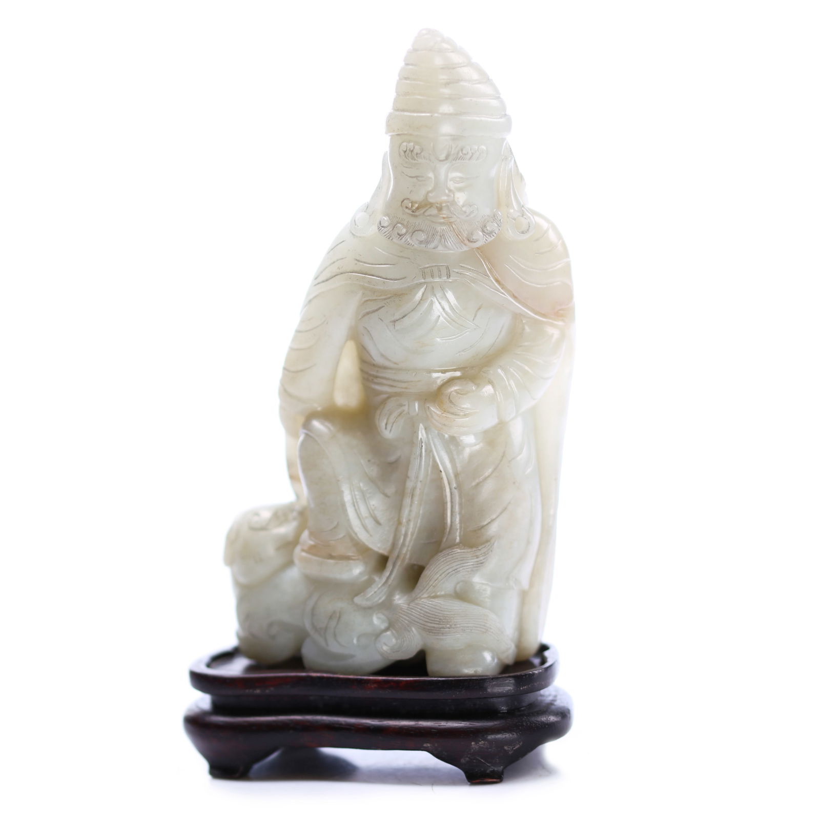 Chinese White Jade Carved Figure Statue With Wood Stand (1 of 8)