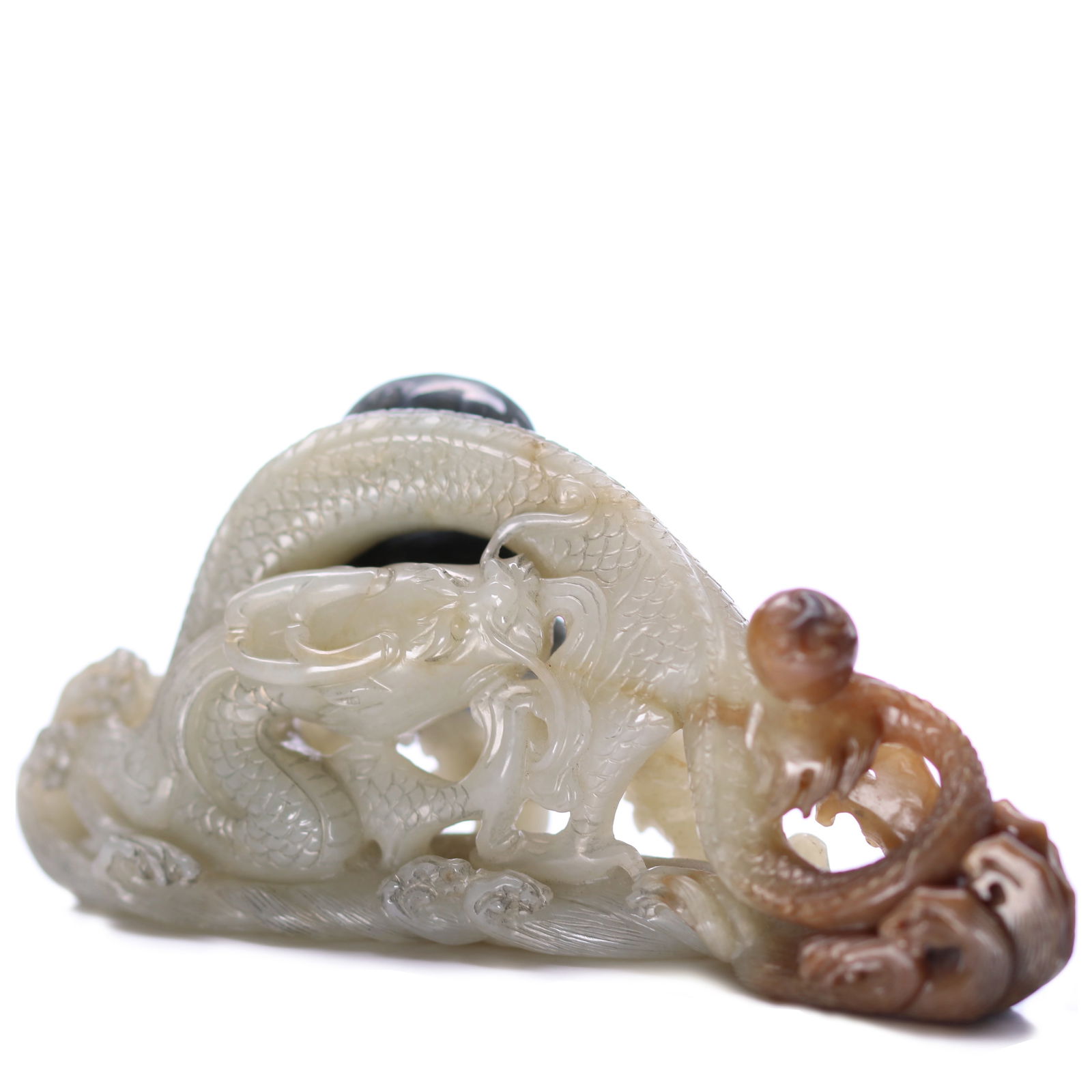 Chinese Multicolor Jade Carved Dragon Sculpture (1 of 9)
