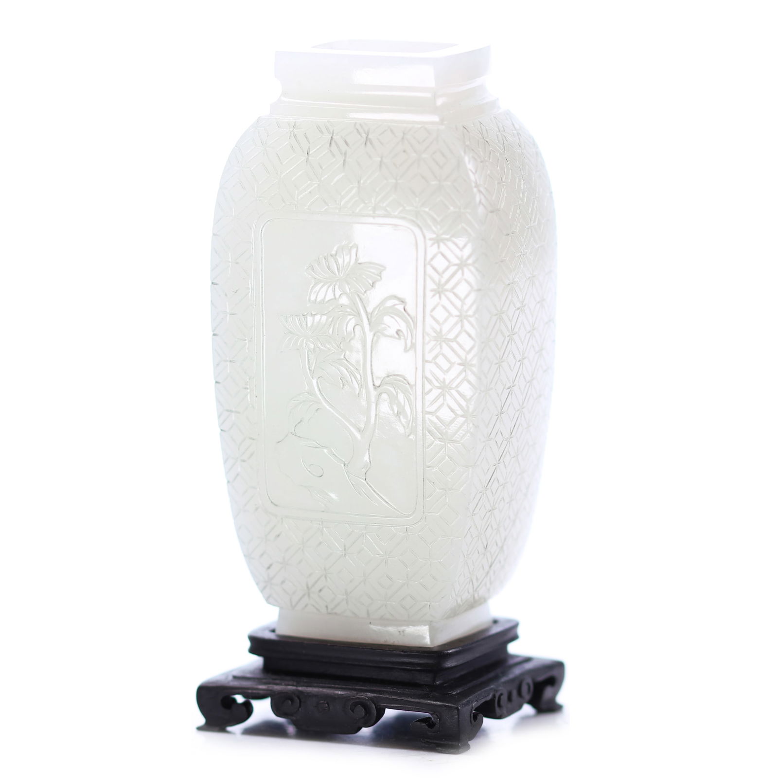 Chinese White Jade Carved Vase With Wood Stand (1 of 8)