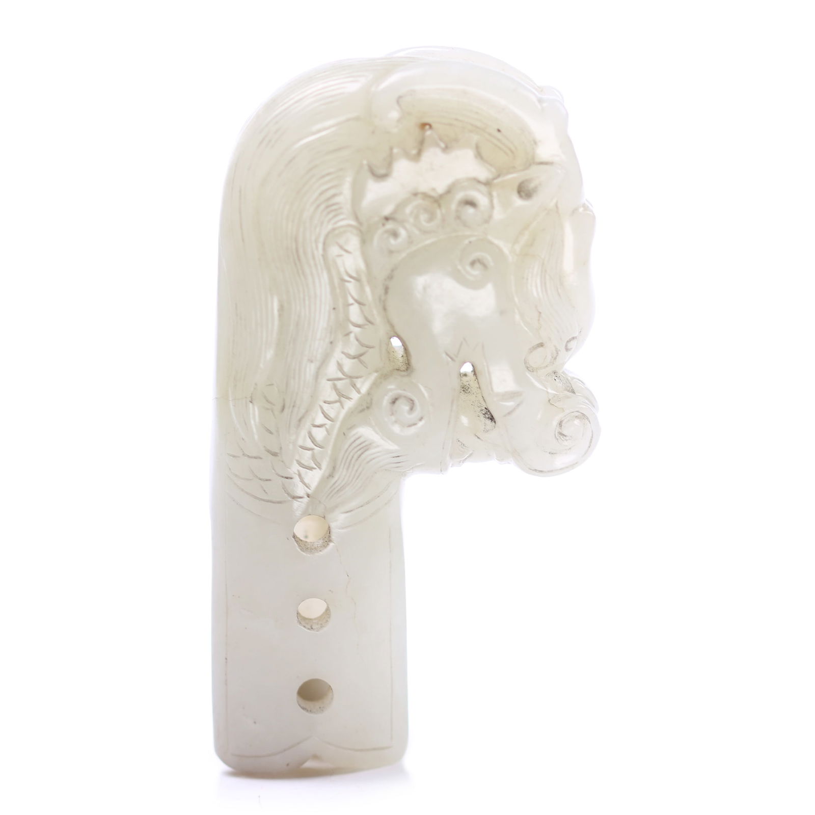 Chinese White Jade Carved Dragon Head Shaped Handle (1 of 8)
