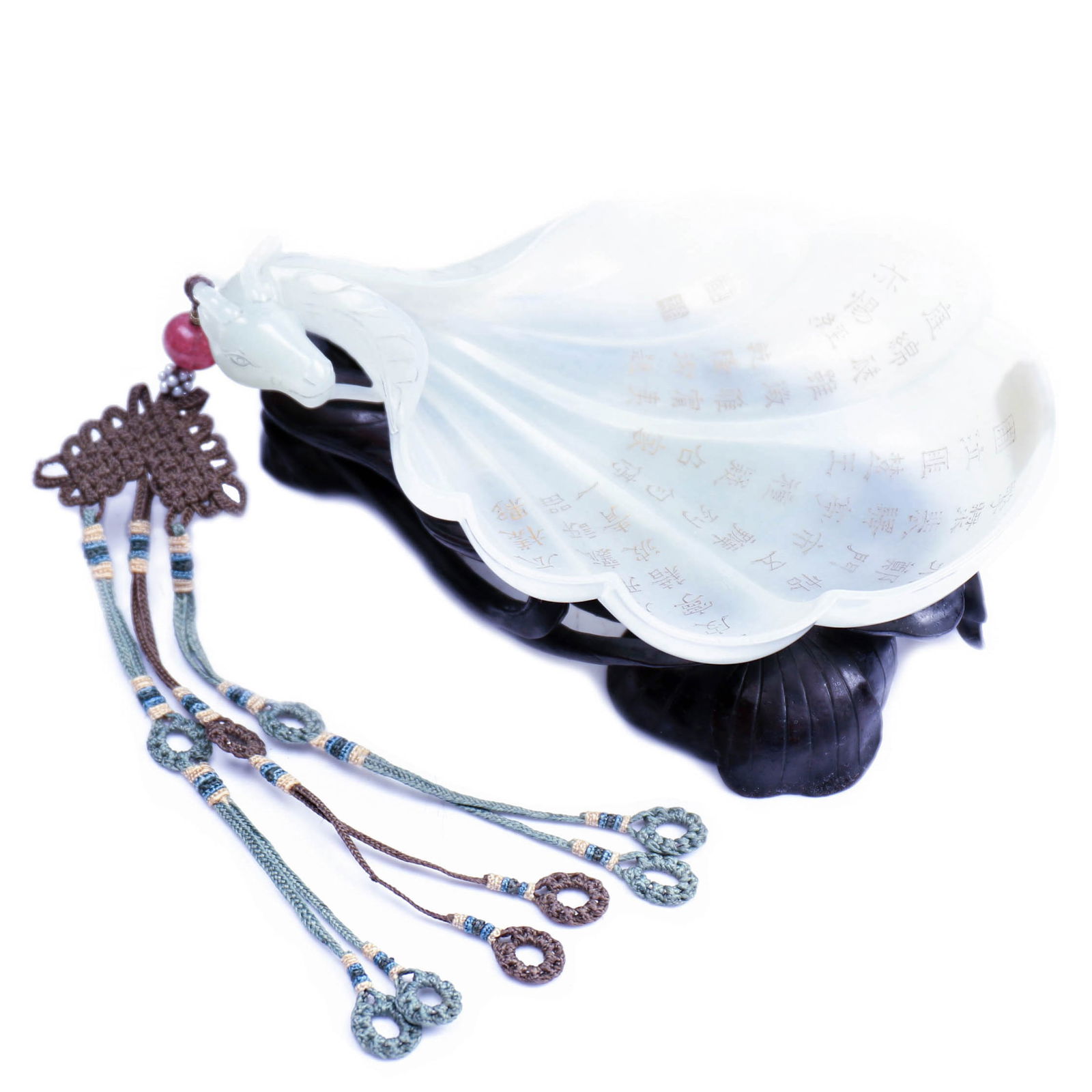 Chinese White Jade Carved Brush Washer With Zitan Hardwood Stand (1 of 10)