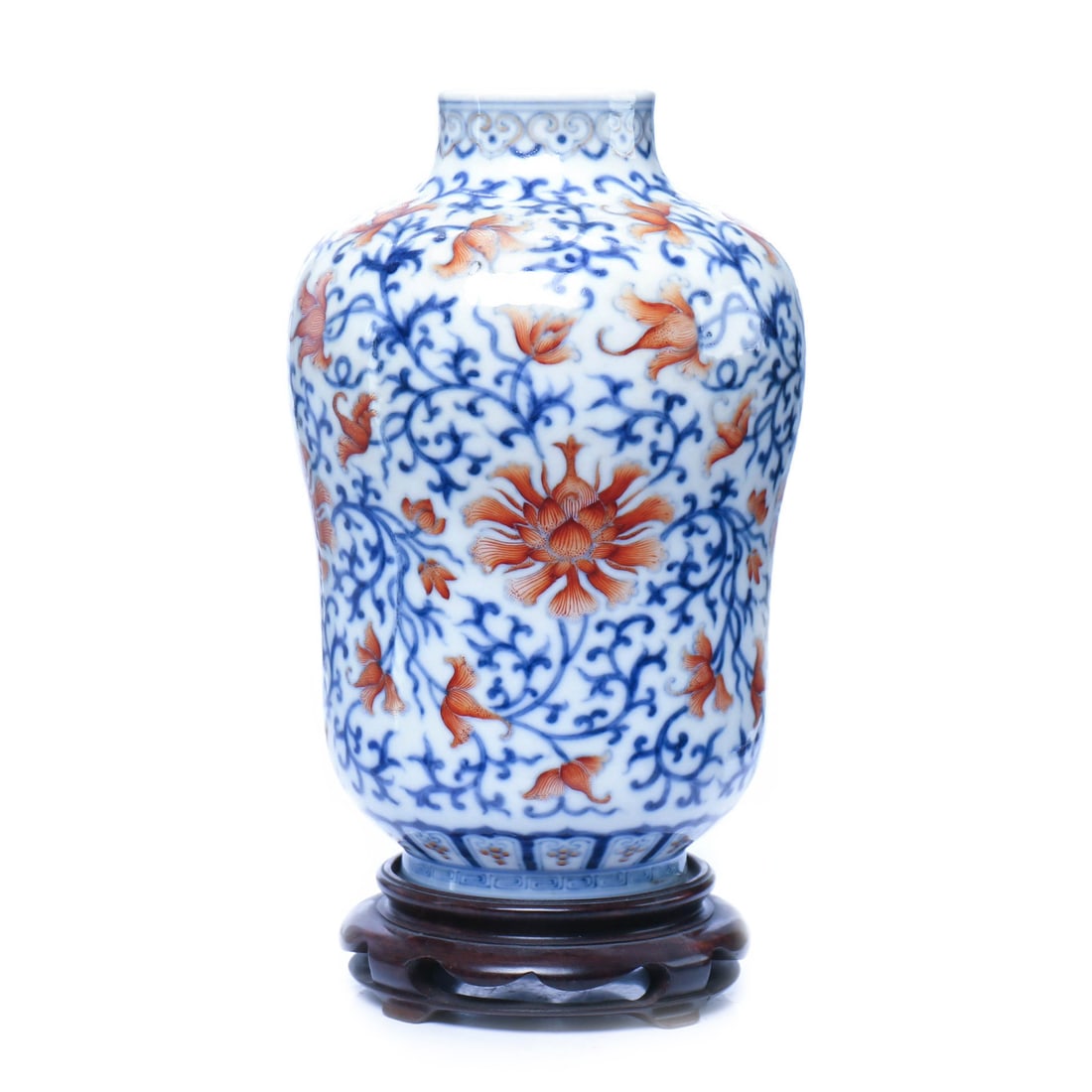 Chinese Blue And White And Iron Red Glazed Porcelain Vase With Stand (1 of 7)
