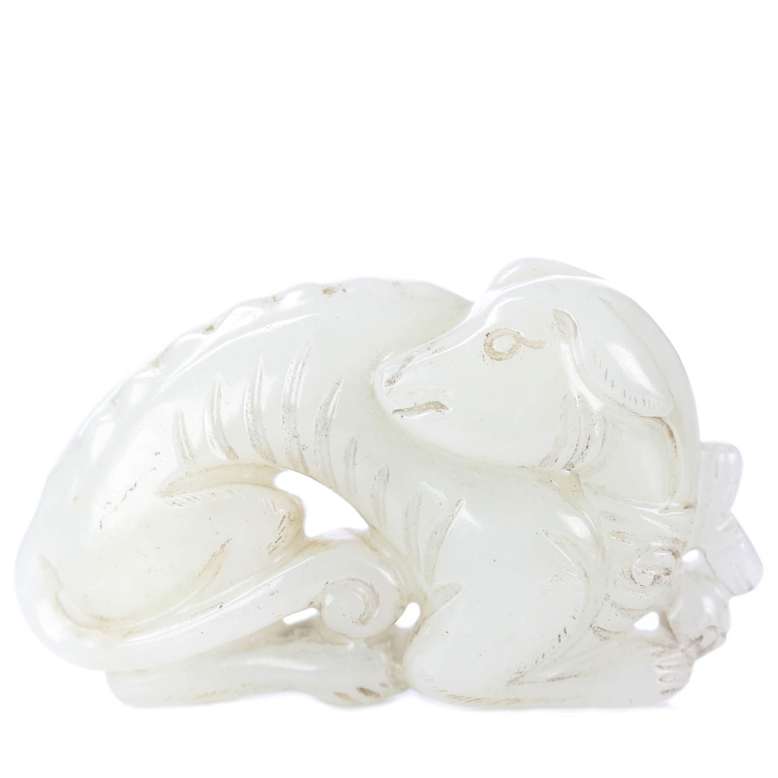 Chinese White Jade Carved Dog Statue (1 of 7)