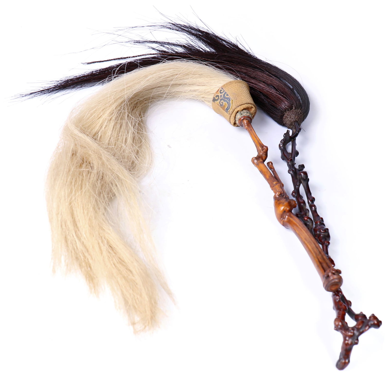 Two Chinese Taoist Whisk With Zitan Hardwood And Bamboo Handles: L 90 resp 83 cm.