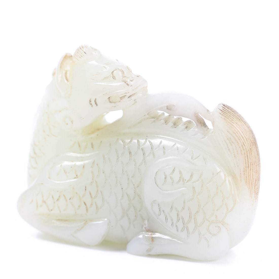 Chinese White Jade Carved Mythical Creatures Statue (1 of 7)