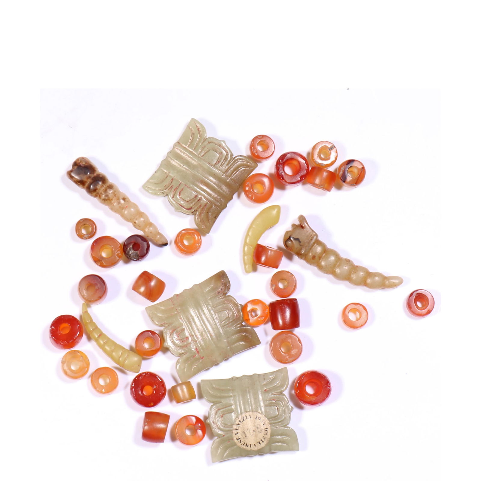 A Group Of Chinese Jade And Agate Beeds: See pictures.