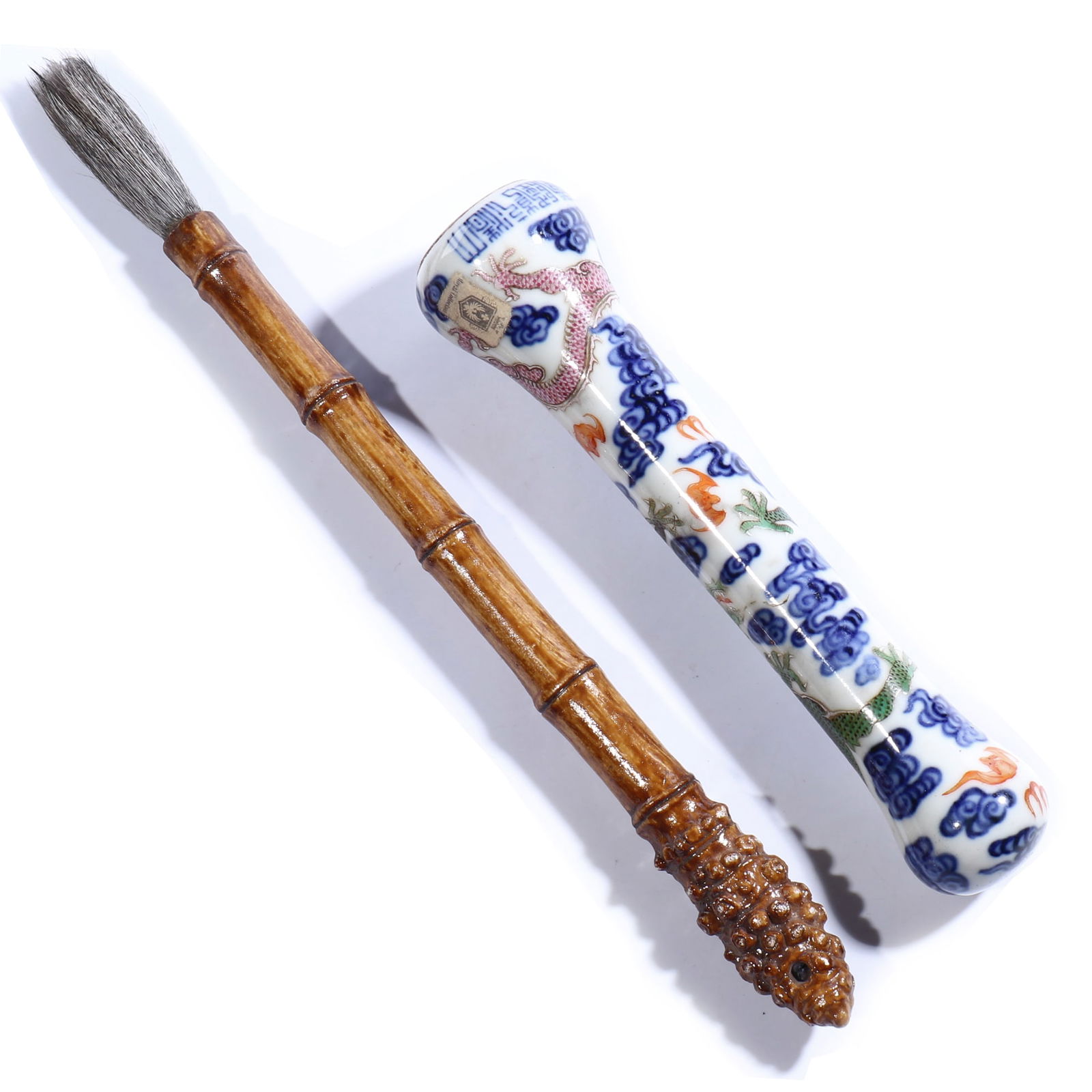 Chinese Famille-Rose Porcelain Brush Penholder: L 25 resp. 16 cm.