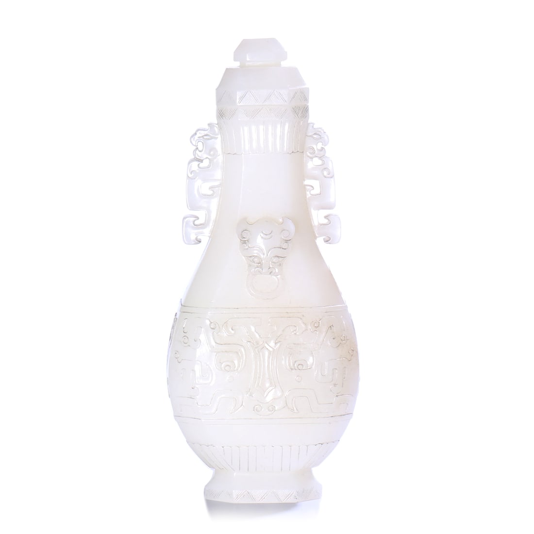 Chinese White Jade Carved Vase With Cover (1 of 9)