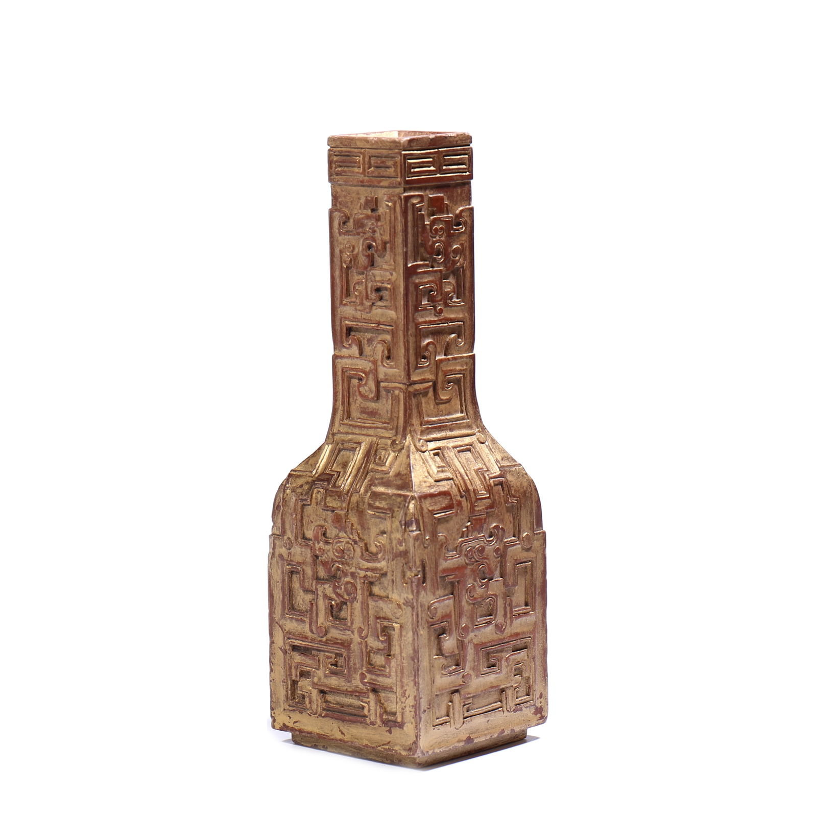 Chinese Gold Paint Hardwood Vase: 4 x 4 cm, H 12.5 cm