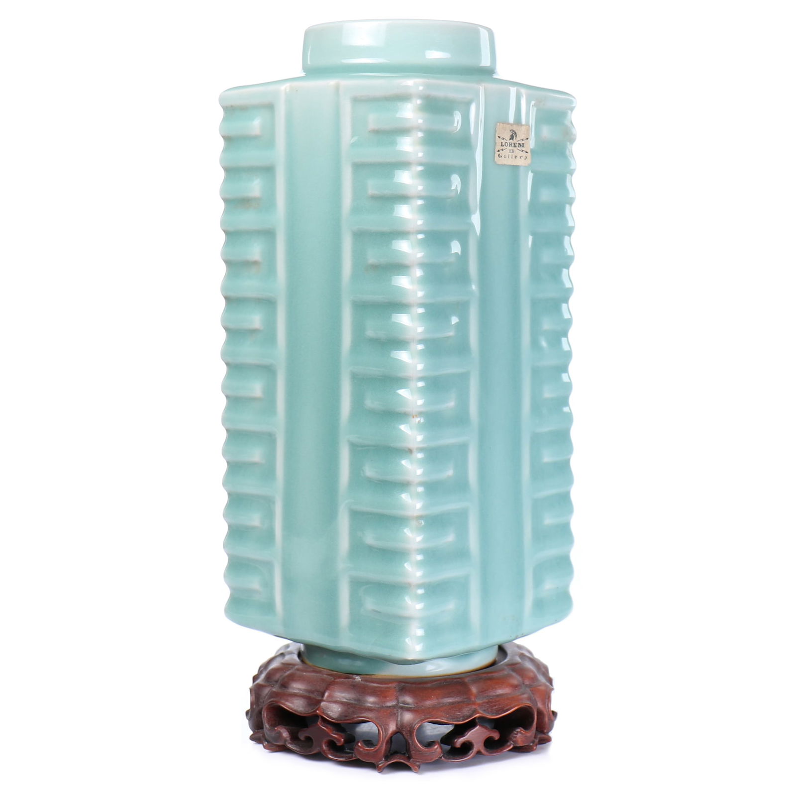 Chinese Celdon Glazed Porcelain 'Cong' Vase With Stand (1 of 8)