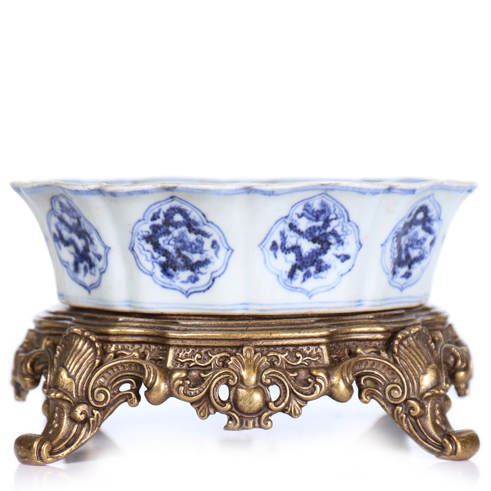 Chinese Blue And White Glazed Porcelain Brush Washer With Stand (1 of 8)