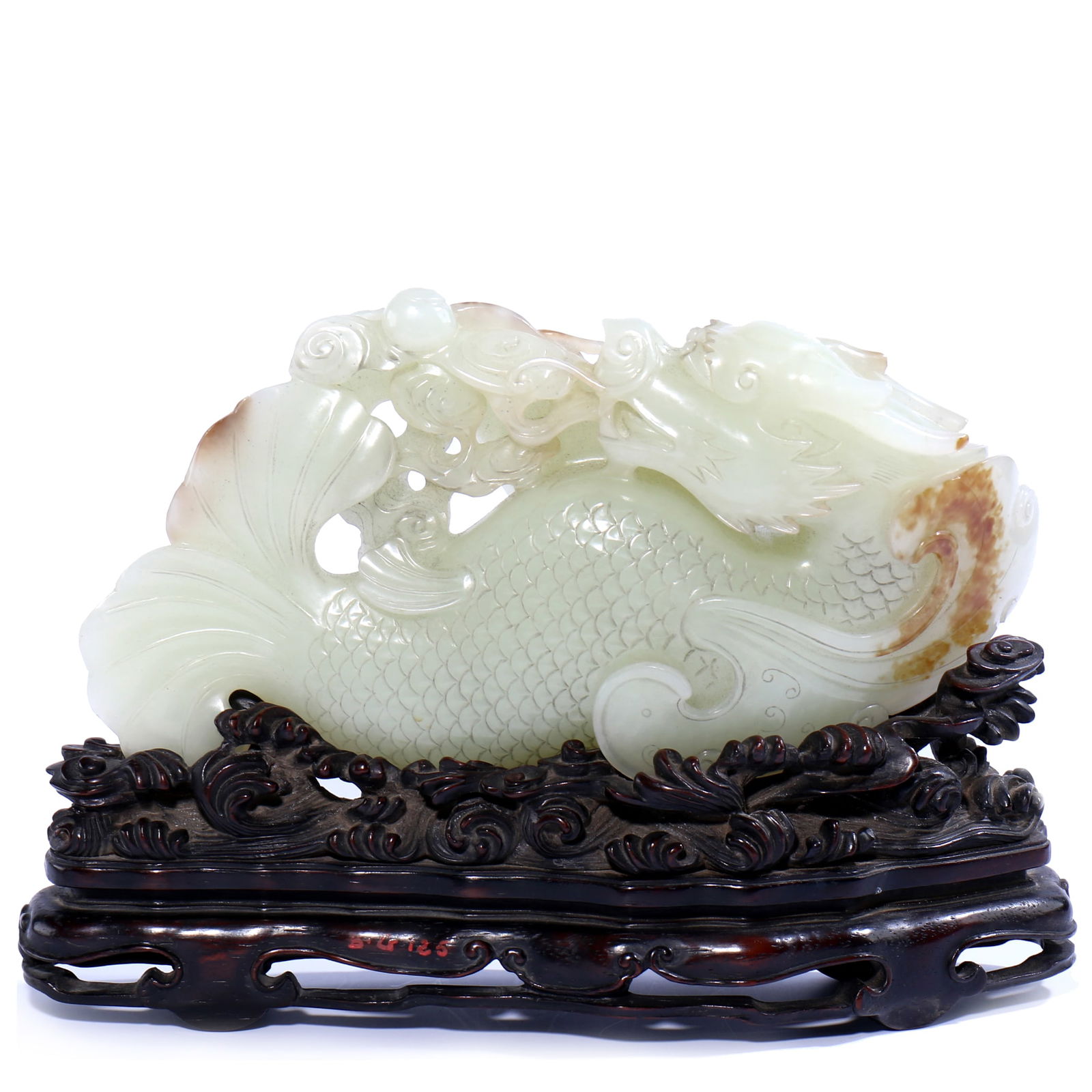 Chinese White Jade Carved Fish Figure With Zitan Hardwood Stand (1 of 14)