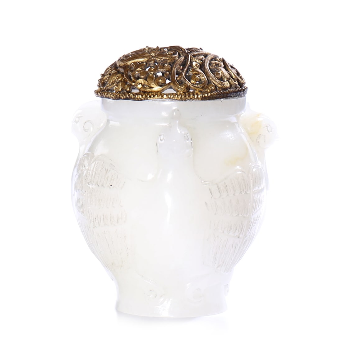 Chinese White Jade Carved Jar With Cover: 64 x 58 x 77 mm