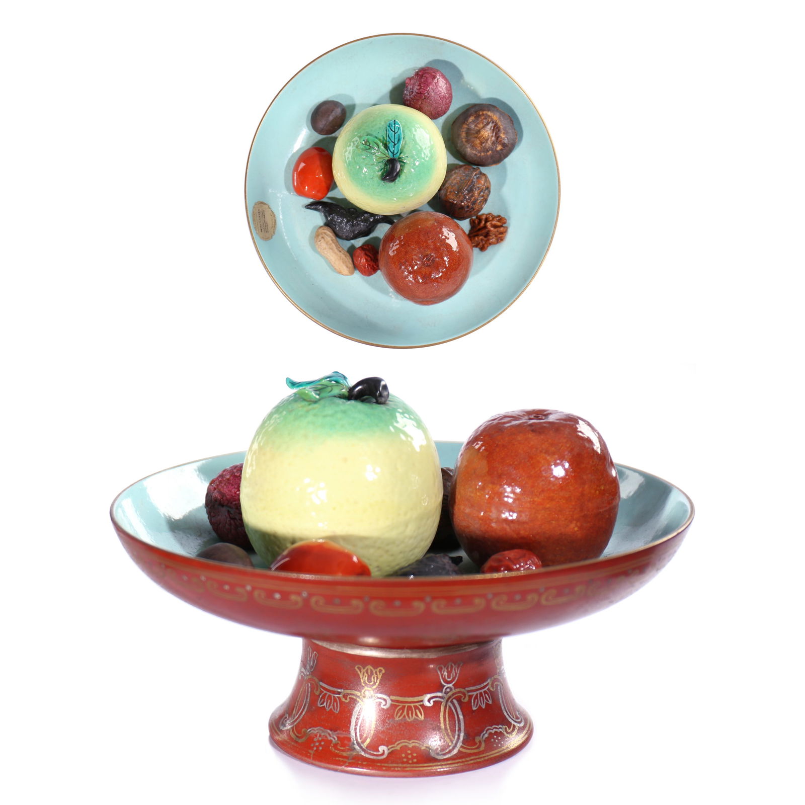 Chinese Famille-Rose Porcelain Imitation Pattern Fruits And Nuts Platter: D 19 cm, H 12 cm